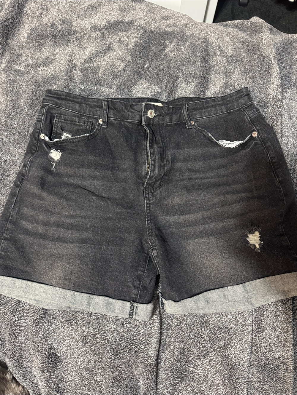 Luvamia High-Rise Black Distressed Cuffed Denim Shorts